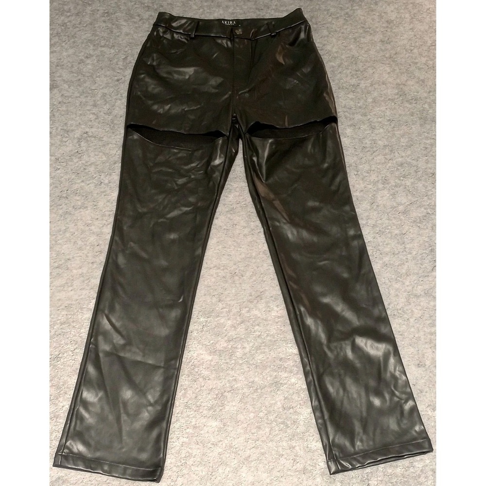 Akira Ammo High Rise Black Poly Pants Cut Outs Women's Medium NWT MSRP $60 Gift